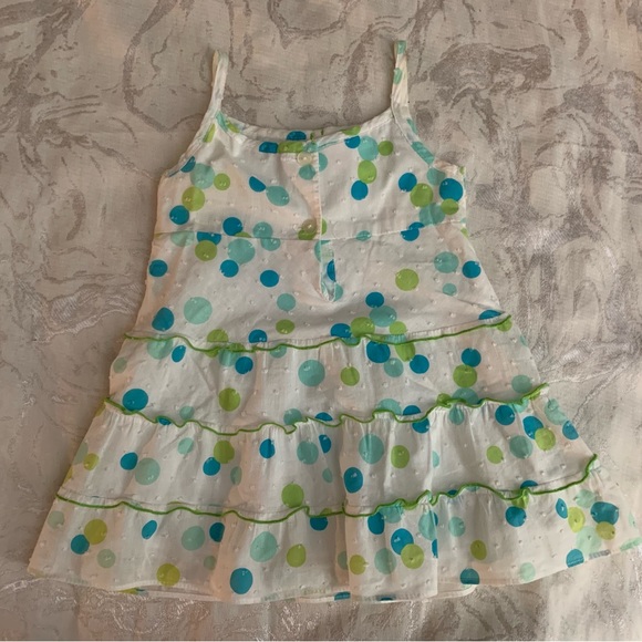 Bonnie Baby White with Blue, Green and Aqua Polka Dots Tiered Sundress. 12m - Picture 4 of 7